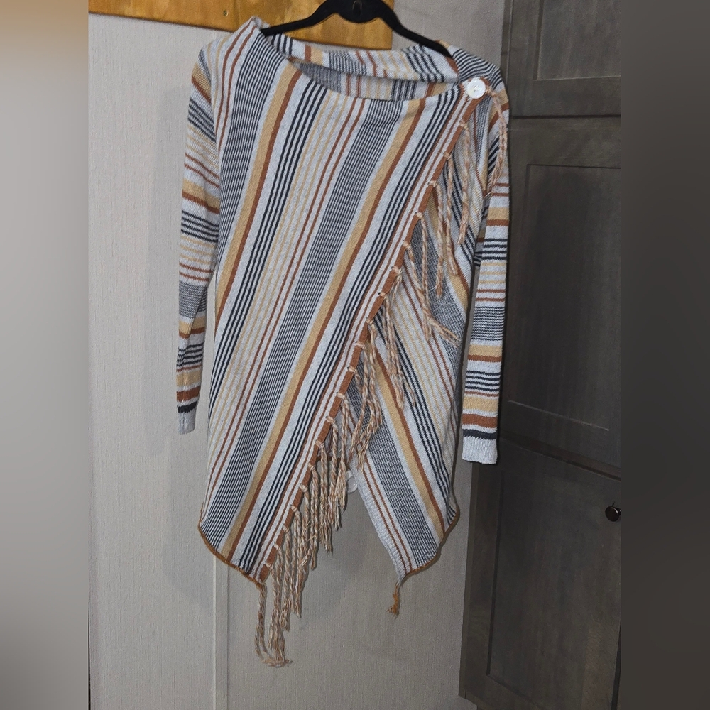 ###Earth Tone Striped Cardigan - Picture 1 of 7